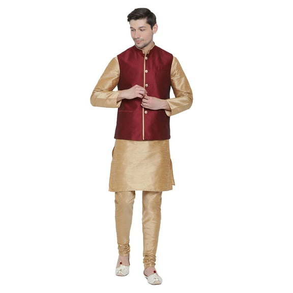 ELINA FASHION Men's Indian Silk Blend Kurta Pajama And Nehru Jacket (Waistcoat) Traditional Wedding Diwali Dress Set