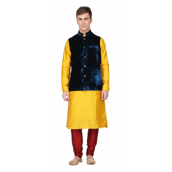 ELINA FASHION Men's Indian Silk Blend Kurta Pajama And Nehru Jacket (Waistcoat) Wedding Traditional Diwali Dress Set