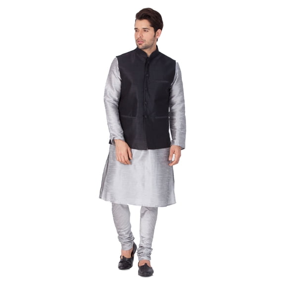 ELINA FASHION Men's Indian Silk Blend Kurta Pajama And Nehru Jacket (Waistcoat) Wedding Traditional Diwali Dress Set