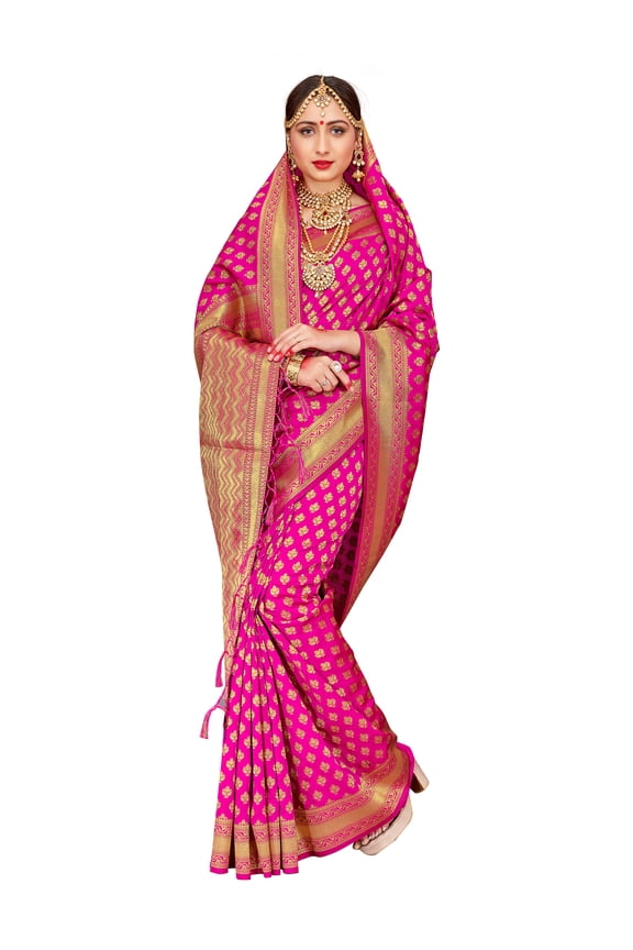 Sarees For Women Banarasi Art Silk Woven Saree l Indian Wedding Traditional Wear Sari and Blouse Pink One Size