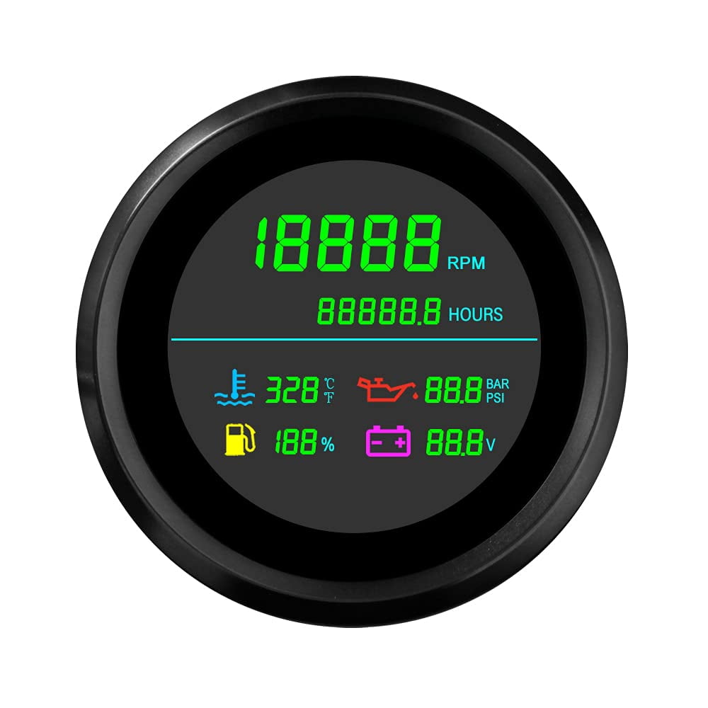 KUS Universal 4-in-1 Multifunction Gauge - Oil Pressure, Fuel, Water Temp, Voltage