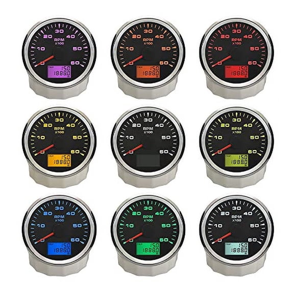 ELING Waterproof 0-6000RPM Outboard Tachometer RPM Gauge for Car Truck Boat Yacht with 8 Colors Backlight 85mm 12V 24V