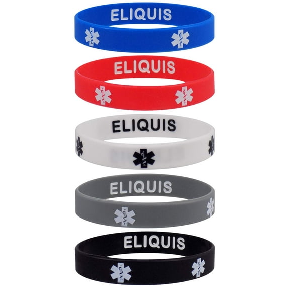 ELIQUIS Medical Alert ID Privacy Enhanced Silicone Bracelets Wristbands 5 Pack