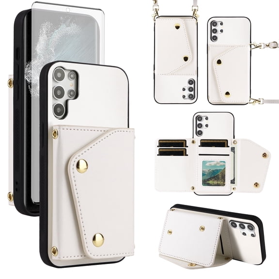 Furiet Wallet Case for Samsung Galaxy S26 Ultra 5G with Screen Protector Card Slots Thin Slim Flip Purse & Shoulder Strap, Card Holder Stand Phone Cover for S26Ultra 26S S 26 26Ultra 6.9 2026 White