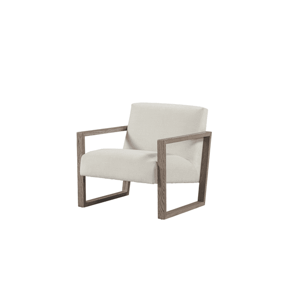 ELISSIDY Upholstered Off White Fabric Sled Ash Oak Wood Base Armchair