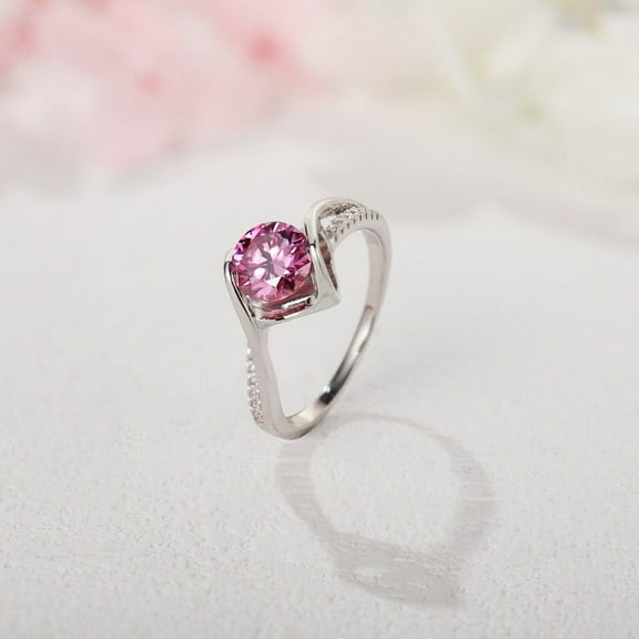 ELITE GEMS AND JEWELLERY Pink Moissanite Engagement Ring 1 Carat Round Cut Elegant Moissanite Anniversary Gift Ring for Her