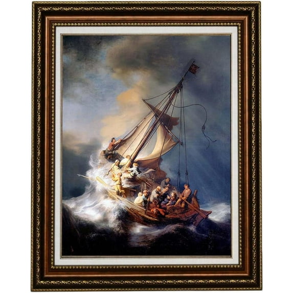 ELITEART-Christ in a Storm on the Sea of Galilee By the Dutch Golden Age painter Rembrandt van Rijn Oil Painting Reproduction Giclee Wall Art Canvas Prints Framed Size:24 1/2"x 30"