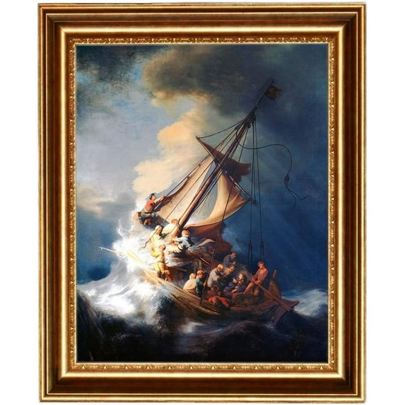 ELITEART-Christ in a Storm on the Sea of Galilee By the Dutch Golden Age painter Rembrandt van Rijn Oil Painting Reproduction Giclee Wall Art Canvas Prints Framed Size:30"x24 1/2"
