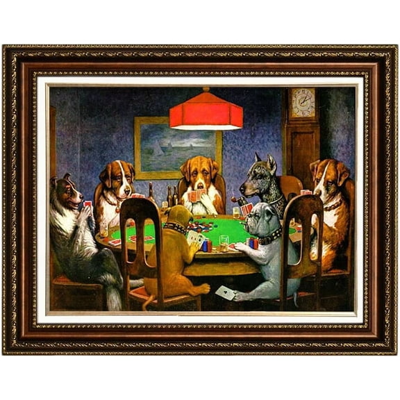 ELITEART-Dogs Playing Poker by Cassius Marcellus Coolidge Oil Painting Reproduction Giclee Wall Art Canvas Prints Framed Size:26"x29"