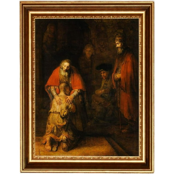 ELITEART-The Return of the Prodigal Son By Rembrandt Oil Painting Reproduction Giclee Wall Art Canvas Prints Framed Size:21 1/2"x17 1/2"
