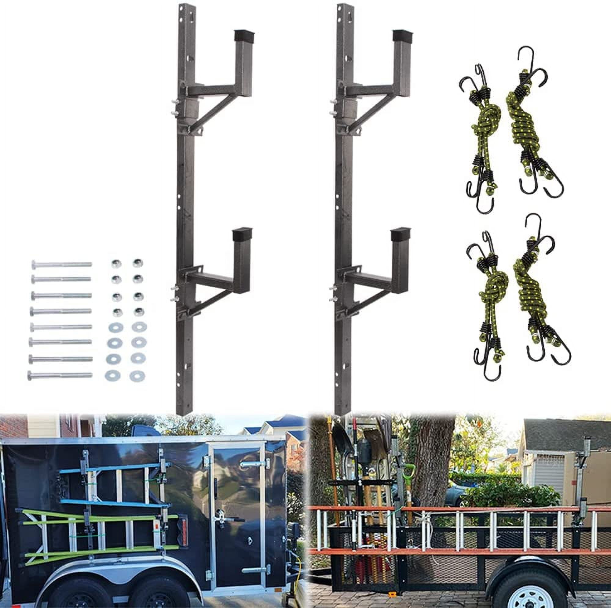ELITEWILL Adjustable Trailer Ladder Rack for 2 Ladders, Steel Side ...