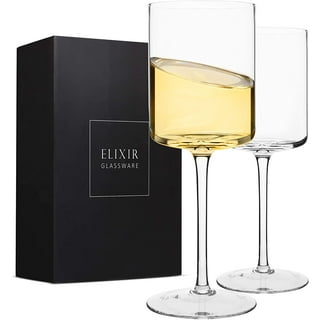 Large Square Wine Glasses Set of 4 Crystal,18oz Clear Cylinder 4Pack -18oz