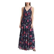 ELIZA J Womens Navy Embroidered Zippered Lined Floral Sleeveless V Neck Full-Length Party Gown Dress 6