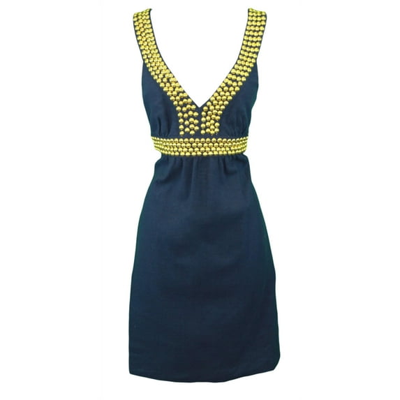 ELIZABETH MCKAY Navy Rivet Detailed Empire Waist Virginia Dress 5062