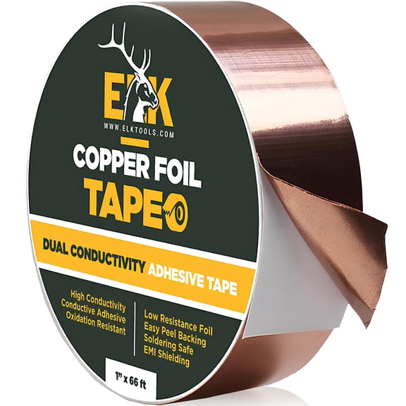 ELK Copper Foil Tape with Conductive Adhesive for Guitar & EMI Shielding, Slug Repellent, Crafts, Electrical Repairs and Grounding (1 Inch x 66 Feet. 1 Pack)