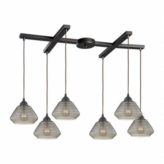 Elk Lighting 10434/6 Orbital 6 Light Pendant In Oil Rubbed Bronze And Smoke Glass