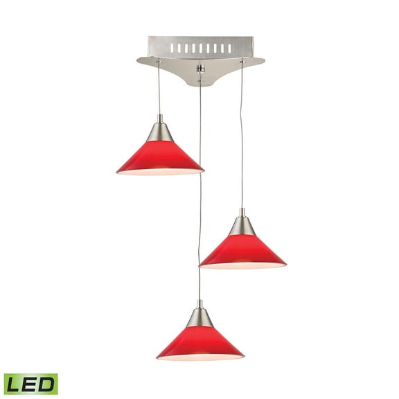 ELK Lighting Cono 3 Light LED Pendant In Satin Nickel with Red Glass (LCA103-11-16M)