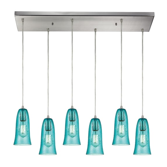 Elk Lighting Hammered Glass 6 Light Pendant in Satin Nickel