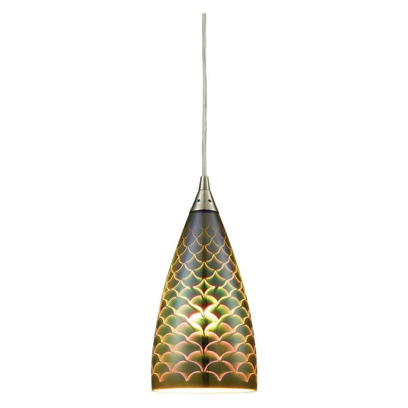 Illusions 1 Light Pendant In Satin Nickel With 3-D Fishscale Glass