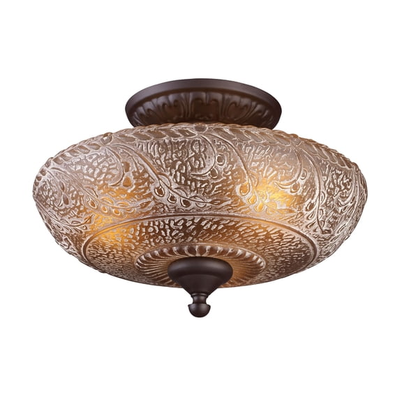 ELK Lighting Norwich 3 Light Semi Flush In Oiled Bronze And Amber Glass (66191-3)