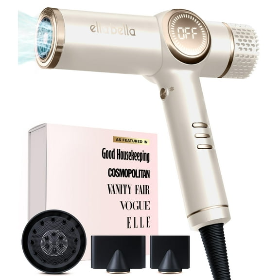 ELLA BELLA® Professional Ionic Hair Dryer with Diffuser, Negative Ion Blow Dryer, Suitable All Hair Types • Intelligent Heat Control & Rapid Drying Speeds • Lightweight Design & Low Noise (Champagne)