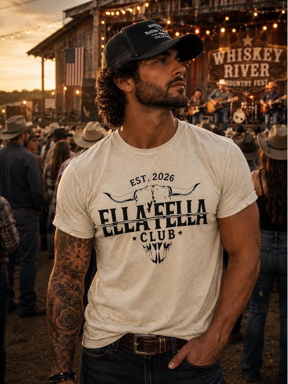 ELLA FELLA Club skull cattle skull graphic T-shirt | EST. 2026 western logo