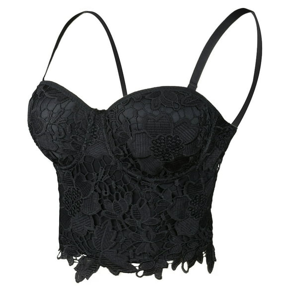 ELLACCI Women's Floral Lace Bustier Crop Top Gothic Corset Bra Tops Black X-Small