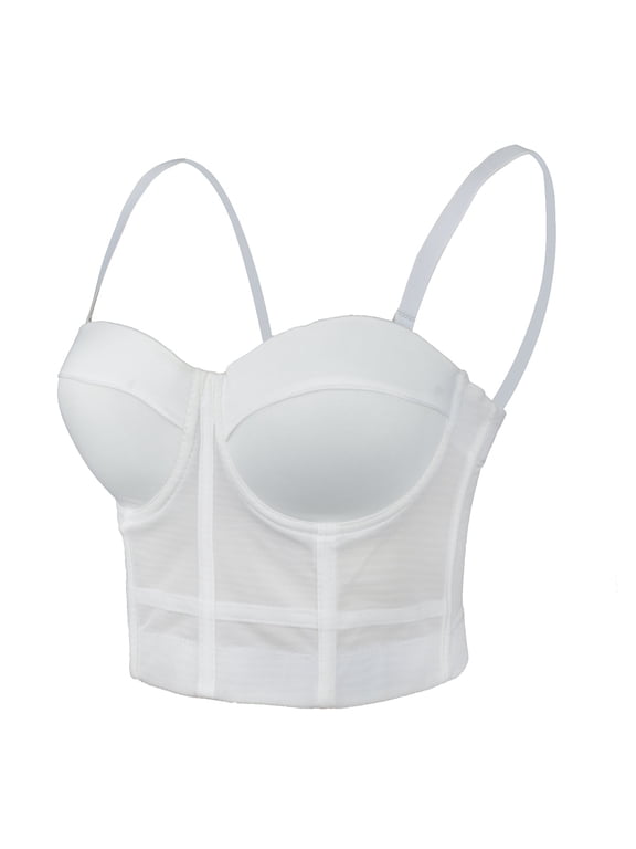 Women's Mesh Bustier Crop Top Push Up Corset Top Bralet White X-Small