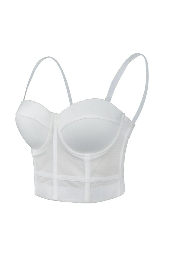 Women's Mesh Bustier Crop Top Push Up Corset Top Bralet White X-Small