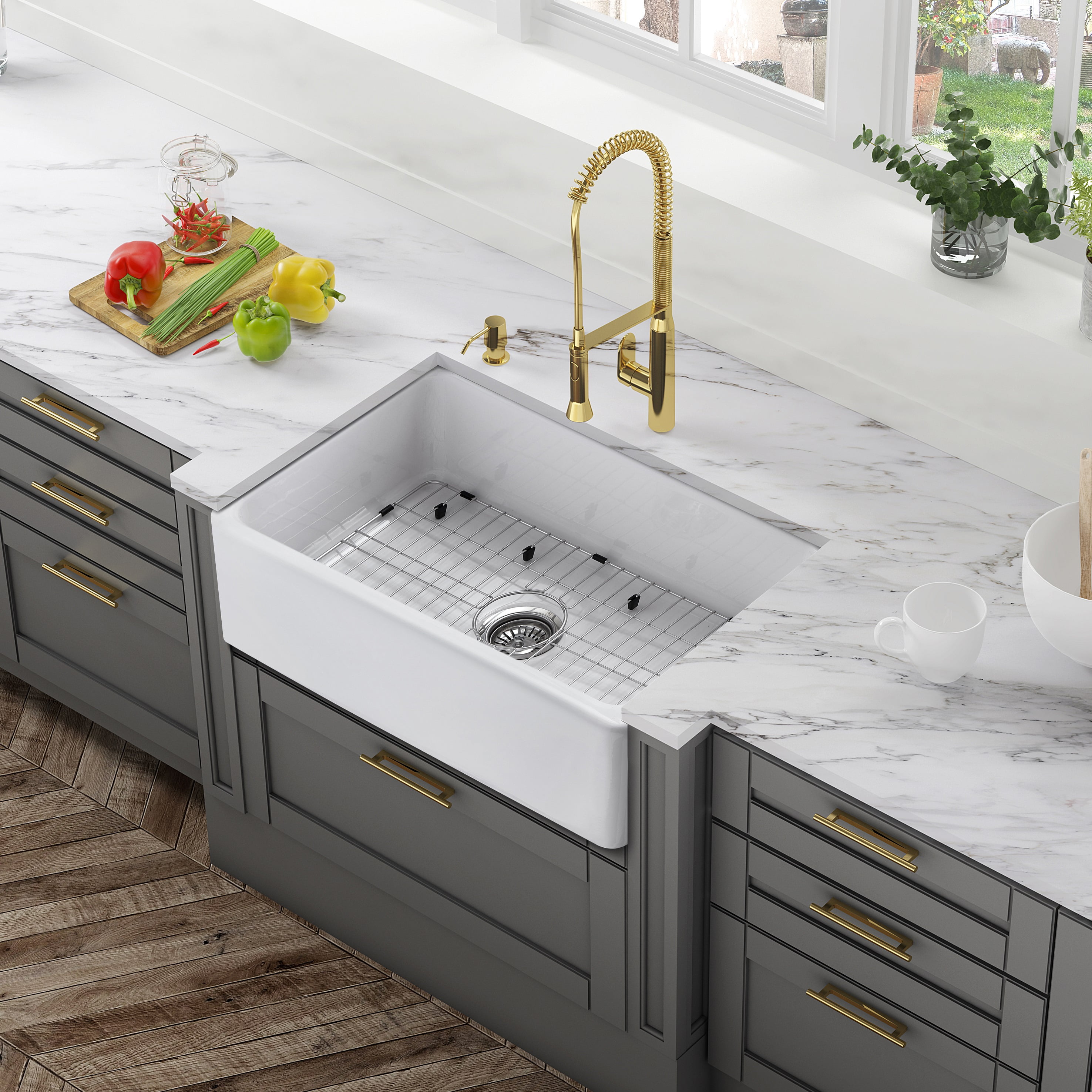 ELLAI Farmhouse Sink 30 Inch Fireclay Farm Sink Large Apron Front