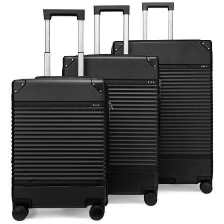 ELLE Belleville 3-Piece Expandable Retro Spinner Hardside Luggage Set,Black