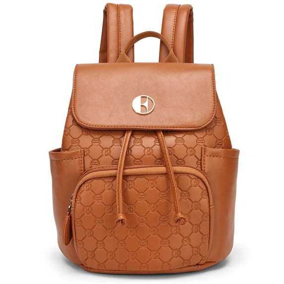 ELLE Compass 10L Fashion Vegan Leather Monogram Mini Backpack, Brown, 1-Piece