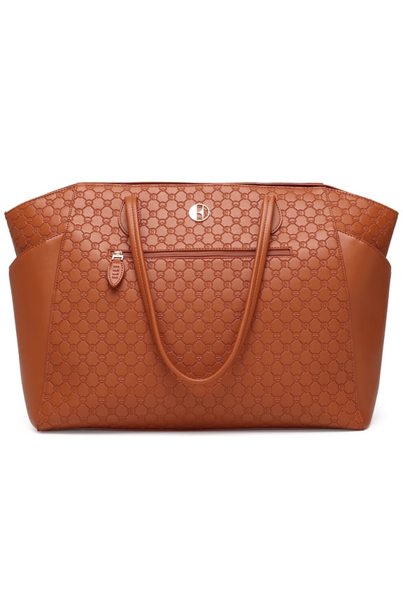 Compass 32L Vegan Leather Monogram Weekender Tote Bag | Brown