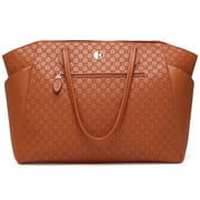ELLE Compass 32L Vegan Leather Monogram Weekender Tote Bag | Brown
