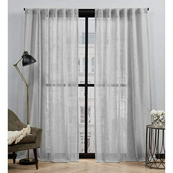 ELLE DECOR Laine Light Filtering Back Tab Rod Pocket Curtain Panel Pair, 54x96, White, Set of 2