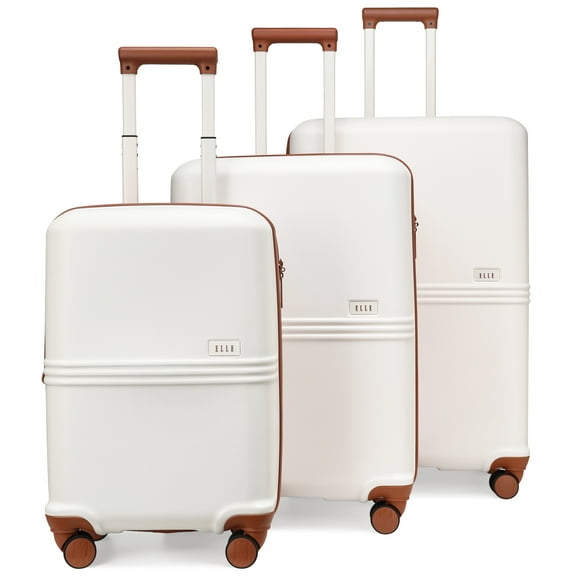 ELLE Expedition 3 Piece Expandable Polycarbonate Spinner Luggage Set | White