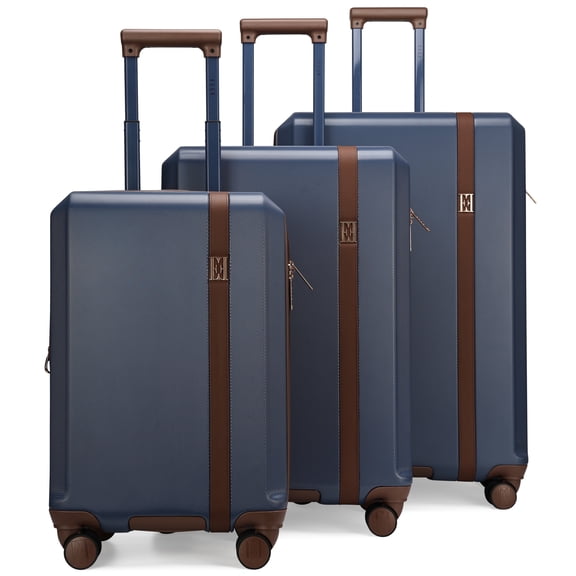 ELLE Luxe Journey 3 Piece Expandable Retro Spinner Luggage Set | Navy