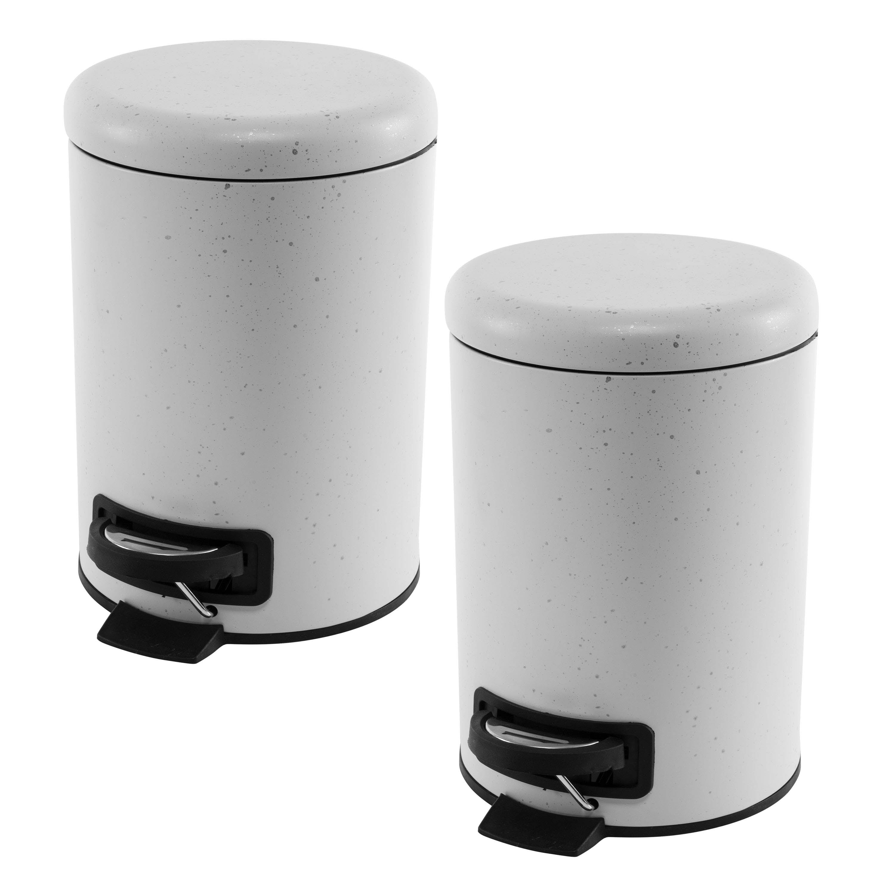 ELLE Paris 2 Pack Speckled Design 3 Liter Step Bin with Lid Iron Wastebasket in White