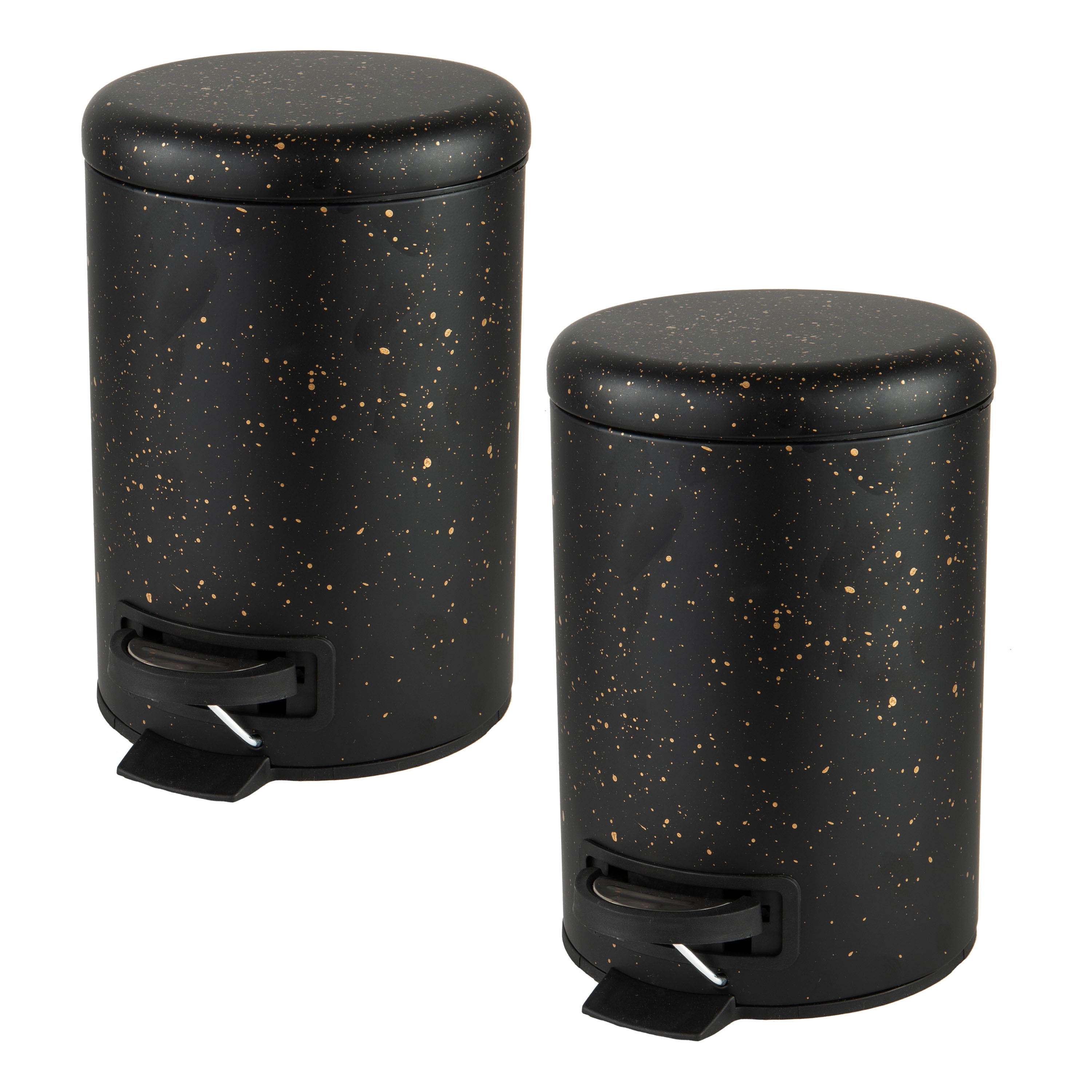 ELLE Paris 2 Pack Speckled Design Iron 3 Liter Step Bin with Lid Trash Can in Black