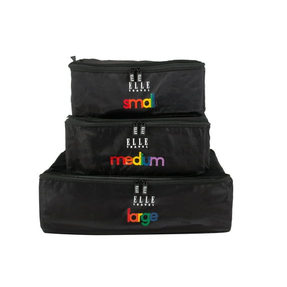 ELLE Paris 3 Piece Packing Cube Set in Black, Rip Stop Material