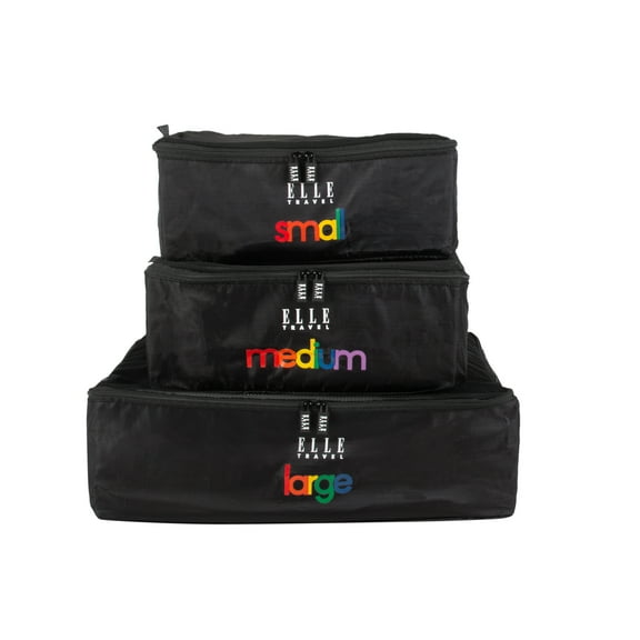 ELLE Paris 3 Piece Packing Cube Set in Black, Rip Stop Material