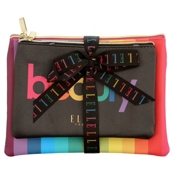 ELLE Paris Color Therapy Makeup Bag Beauty Cosmetic Pouch Set, Rainbow, 2 Pc