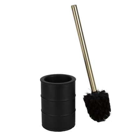 ELLE Paris Modern Ridge Design Iron Toilet Brush and Holder, Black