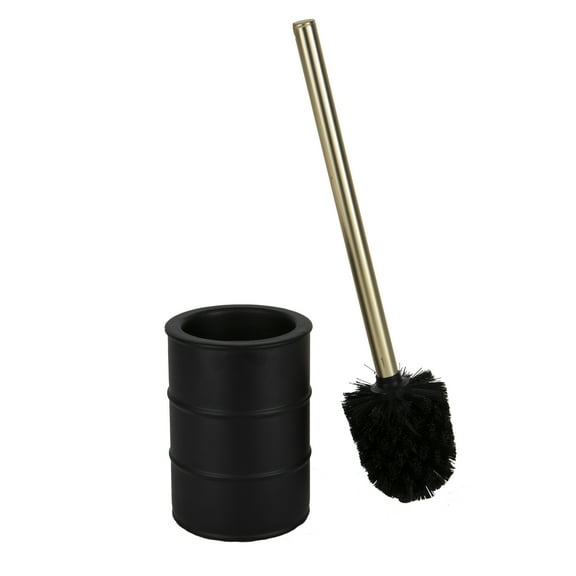 ELLE Paris Modern Ridge Design Iron Toilet Brush and Holder, Black