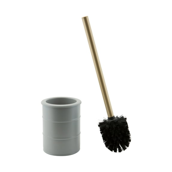 ELLE Paris Modern Ridge Design Toilet Brush and Holder, Gray
