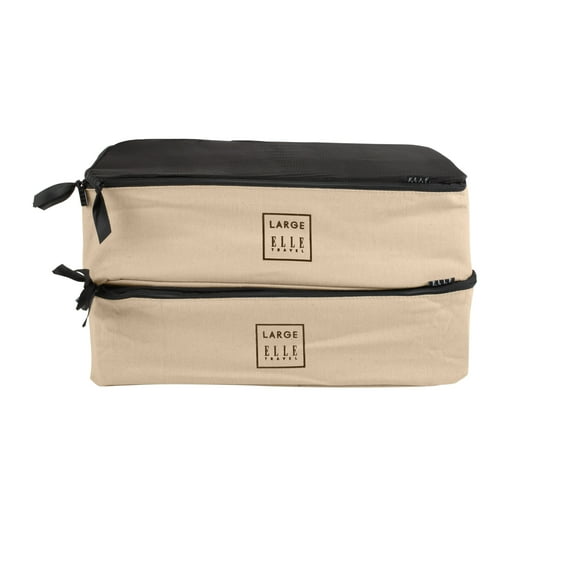 ELLE Paris Travel 2 Pack Large Canvas Rectangle Packing Cubes in Ivory