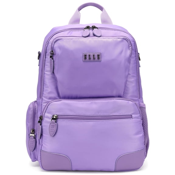 ELLE Voyage 20L Twill and Vegan Leather Fashion Backpack, Lavender