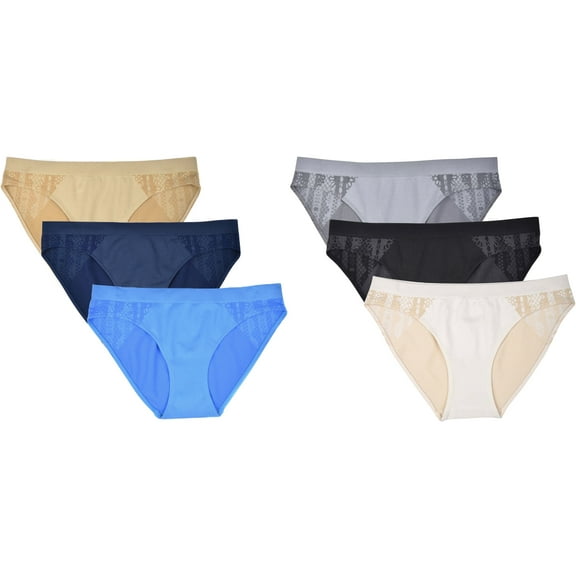 ELLE Women's Seamless Jacquard Bikini 3-Pack Polyester/Nylon/Spandex