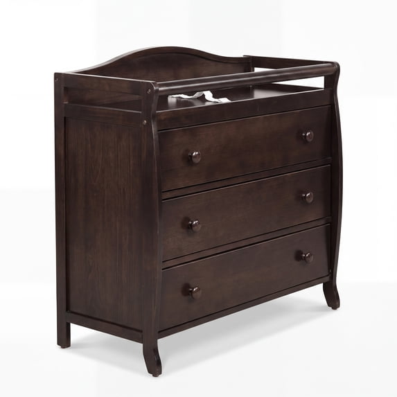 ELLEGHT 3-Drawer Dresser Changer, Changing Table, Nursery Dresser with Safety Belt, Guardrails & Changing Top for Baby Nursery in Brown