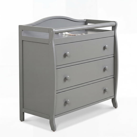 ELLEGHT 3-Drawer Dresser Changer, Changing Table, Nursery Dresser with Safety Belt, Guardrails & Changing Top for Baby Nursery in Gray